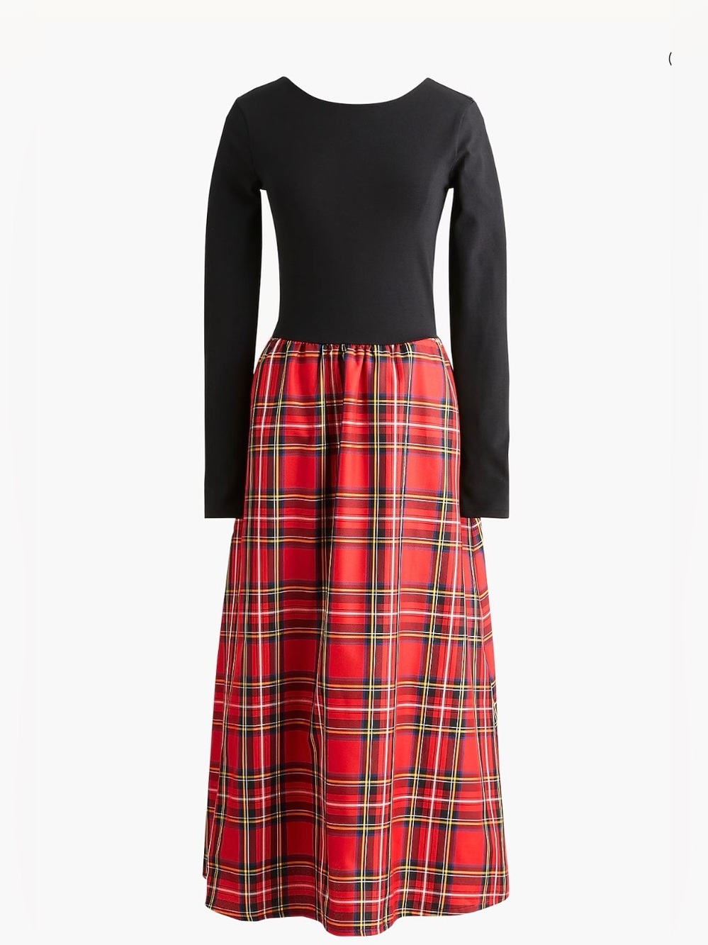 J. Crew Womans Long Sleeve Knit Tartan Midi Dress Black Red CP789 Holiday Size S